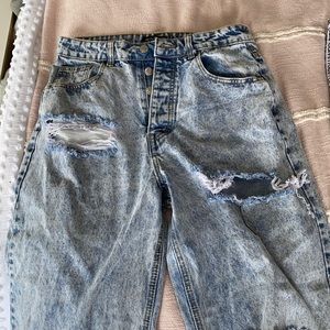 Acid Blue Wash High Waisted Boyfriend Jeans